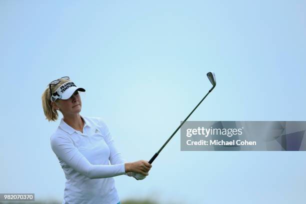 Jessica Korda hits a shot during the third and final round of the ShopRite LPGA Classic Presented by Acer on the Bay Course at Stockton Seaview Hotel...