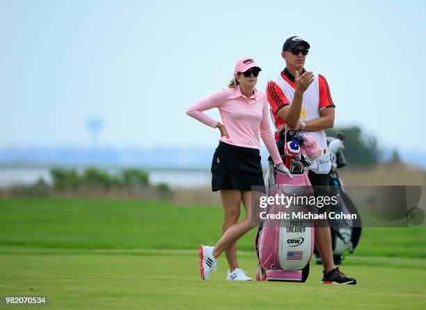 Paula Creamer prepares to hit a shot during the third and final round of the ShopRite LPGA Classic Presented by Acer on the Bay Course at Stockton...