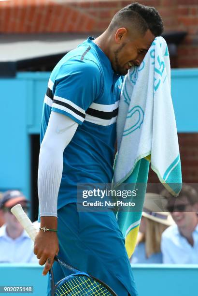 Nick Kyrgios ) in action during Fever-Tree Championships Semi Final match between Marin Cilic against Nick Kyrgios ) at The Queen's Club, London, on...