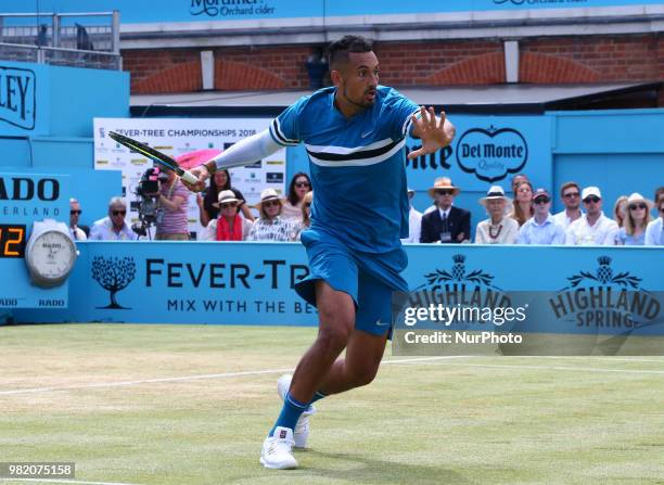 Nick Kyrgios ) in action during Fever-Tree Championships Semi Final match between Marin Cilic against Nick Kyrgios ) at The Queen's Club, London, on...