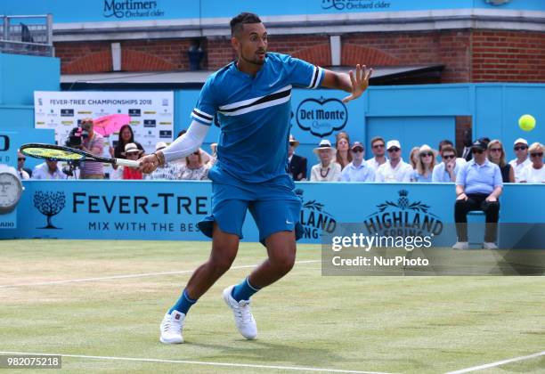 Nick Kyrgios ) in action during Fever-Tree Championships Semi Final match between Marin Cilic against Nick Kyrgios ) at The Queen's Club, London, on...