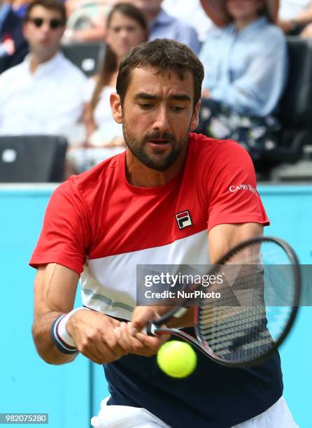 Marin Cilic in action during Fever-Tree Championships Semi Final match between Marin Cilic against Nick Kyrgios ) at The Queen's Club, London, on 23...