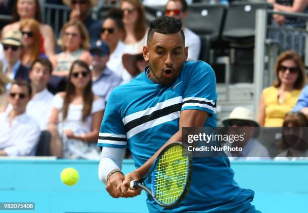 Nick Kyrgios ) in action during Fever-Tree Championships Semi Final match between Marin Cilic against Nick Kyrgios ) at The Queen's Club, London, on...