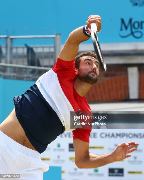 Marin Cilic in action during Fever-Tree Championships Semi Final match between Marin Cilic against Nick Kyrgios ) at The Queen's Club, London, on 23...