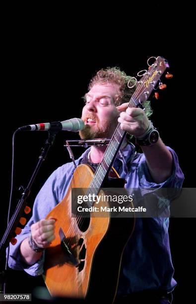 Glen Hansard of The Swell Season performs on stage during Day 2 of Bluesfest 2010 at Tyagarah Tea Tree Farm on April 2, 2010 in Byron Bay, Australia.