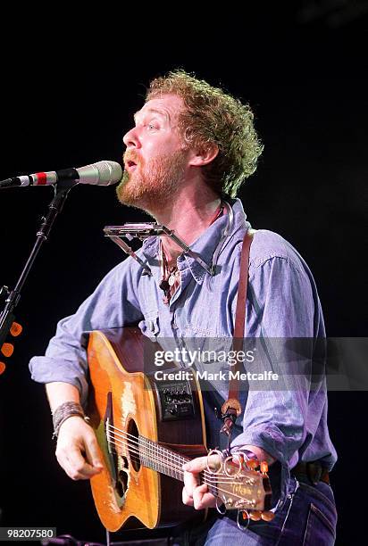 Glen Hansard of The Swell Season performs on stage during Day 2 of Bluesfest 2010 at Tyagarah Tea Tree Farm on April 2, 2010 in Byron Bay, Australia.