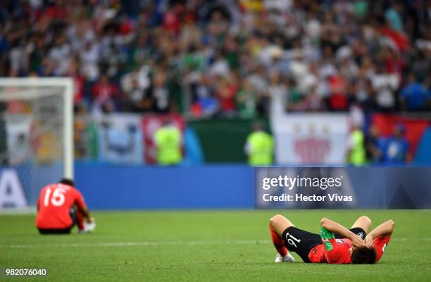 Sungyueng Ki of Korea Republic looks dejected following his sides defeat in the 2018 FIFA World Cup Russia group F match between Korea Republic and...