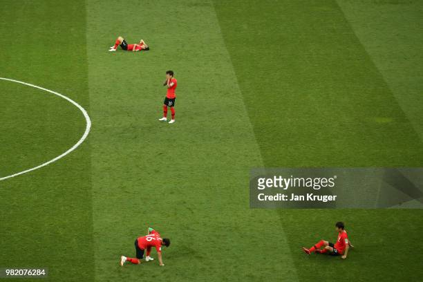 Korea Republic players look dejected following their sides defeat in the 2018 FIFA World Cup Russia group F match between Korea Republic and Mexico...