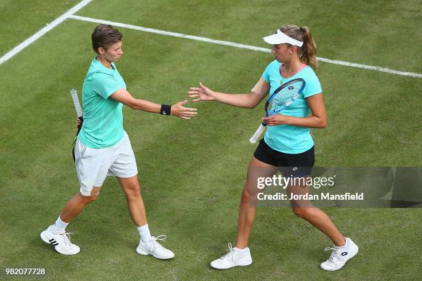 Elise Mertens of Belgium and Demi Schuurs of the Netherlands during their doubles semi-final match against Nicole Melichar of the USA and Kveta...