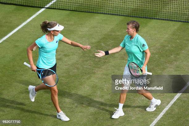 Elise Mertens of Belgium and Demi Schuurs of the Netherlands during their doubles semi-final match against Nicole Melichar of the USA and Kveta...