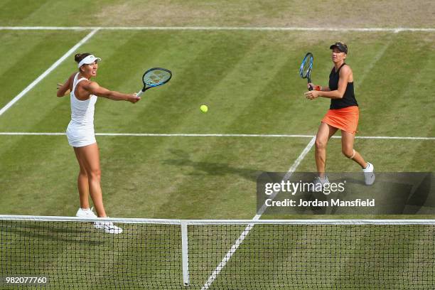 Nicole Melichar of the USA and Kveta Peschke of the Czech Republic in action during their doubles semi-final match against Elise Mertens of Belgium...