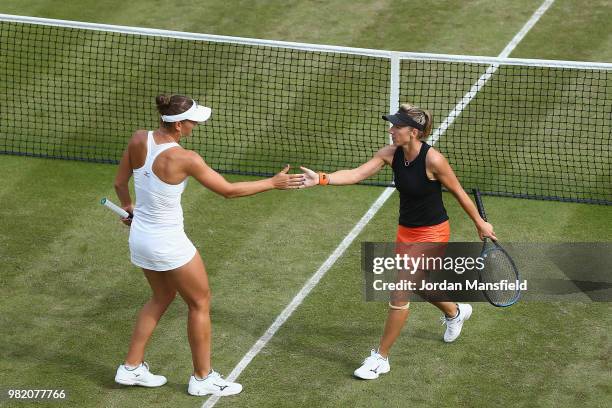 Nicole Melichar of the USA and Kveta Peschke of the Czech Republic during their doubles semi-final match against Elise Mertens of Belgium and Demi...