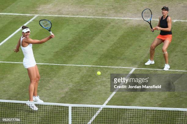 Nicole Melichar of the USA and Kveta Peschke of the Czech Republic in action during their doubles semi-final match against Elise Mertens of Belgium...