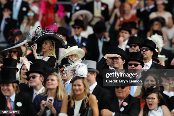 Racegoers react to The Queen Alexandra Stakes on day 5 of Royal Ascot at Ascot Racecourse on June 23, 2018 in Ascot, England.