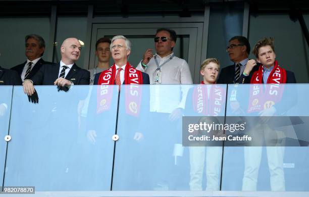 President Gianni Infantino, King Philippe of Belgium and his sons Prince Emmanuel of Belgium and Prince Gabriel of Belgium attend the 2018 FIFA World...