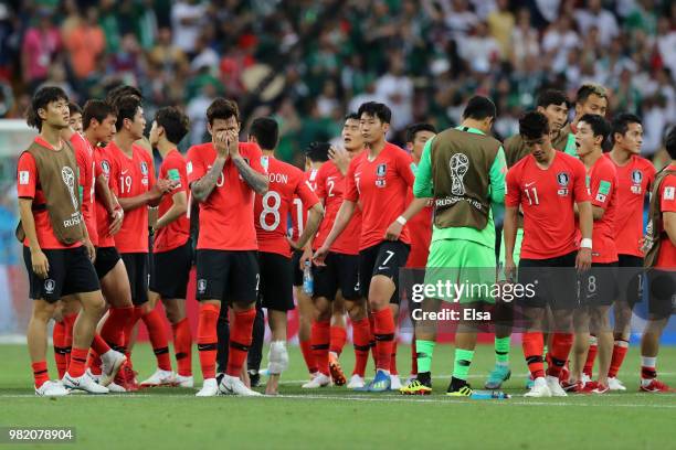 Players of Korea Republic looks dejected after being defeted during the 2018 FIFA World Cup Russia group F match between Korea Republic and Mexico at...