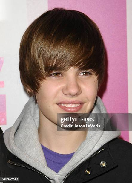 Singer Justin Bieber attends Perez Hilton's "Carn-Evil" Theatrical Freak and Funk 32nd birthday party at Paramount Studios on March 27, 2010 in Los...