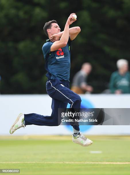 Matthew Fisher of England runs into bowl during the Tri-Series International match between England Lions and West Indies A at The 3aaa County Ground...