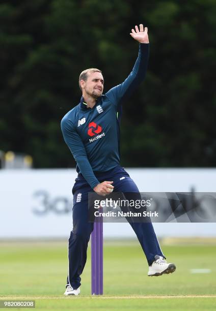 Liam Livingstone of England runs into bowl during the Tri-Series International match between England Lions and West Indies A at The 3aaa County...