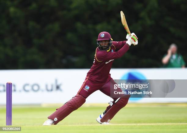 Sunil Ambris of West Indies bating during the Tri-Series International match between England Lions and West Indies A at The 3aaa County Ground on...