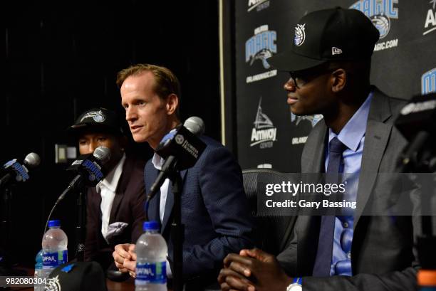 Orlando Magic president Jeff Weltman speaks at the Orlando Magic Draft Press Conference , on June 22, 2018 at Amway Center in Orlando, Florida. NOTE...