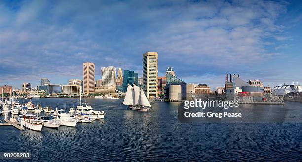 baltimore skyline and inner harbor - baltimore maryland daytime stock pictures, royalty-free photos & images