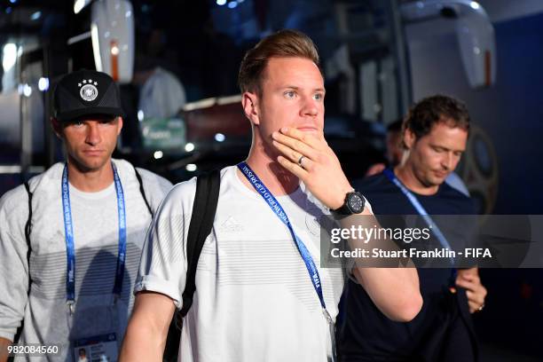 Marc-Andre Ter Stegen of Germany arrives at the stadium prior to the 2018 FIFA World Cup Russia group F match between Germany and Sweden at Fisht...