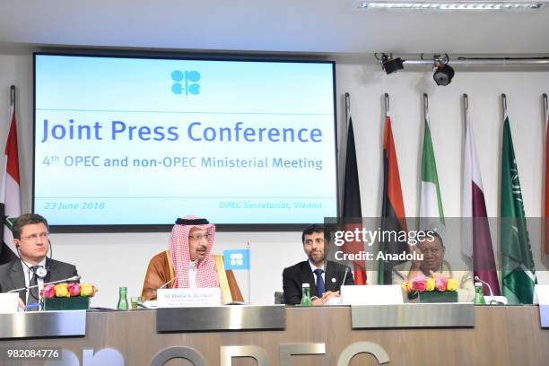 Energy Minister of Russia Alexander Novak, Saudi Arabian Energy Minister Khalid Al Falih, the UAE Minister of Energy and Industry, Suhail Mohammad Al...
