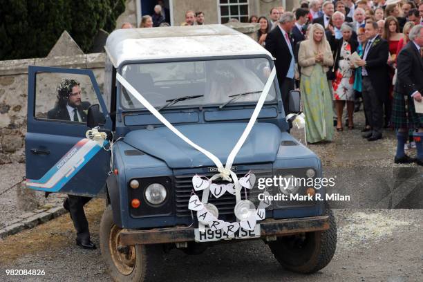 Kit Harrington and Rose Leslie departing Rayne Church in Kirkton on Rayne after their wedding on June 23, 2018 in Aberdeen, Scotland.