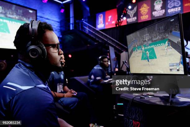 AyeTHREAT of Grizz Gaming plays against Celtics Crossover Gaming on June 23, 2018 at the NBA 2K League Studio Powered by Intel in Long Island City,...