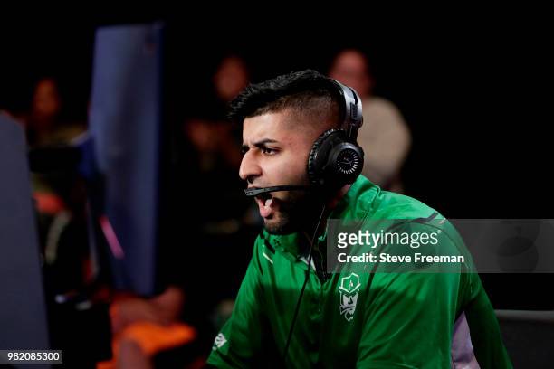 Mel East of Celtics Crossover Gaming reacts against Grizz Gaming on June 23, 2018 at the NBA 2K League Studio Powered by Intel in Long Island City,...