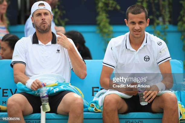Oliver Marach of Austria and Mate Pavic of Croatia during their doubles semi-final match against Jamie Murray of Great Britain and Bruno Soares of...