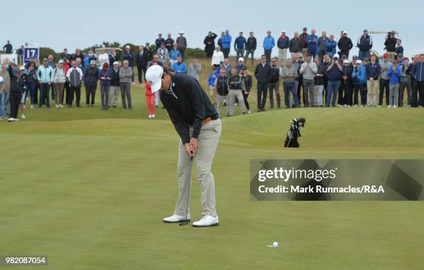 Jovan Rebula of Republic of South Africa putting at the 16th for the win over Robin Dawson of Tramore in the Final of The Amateur Championship at...