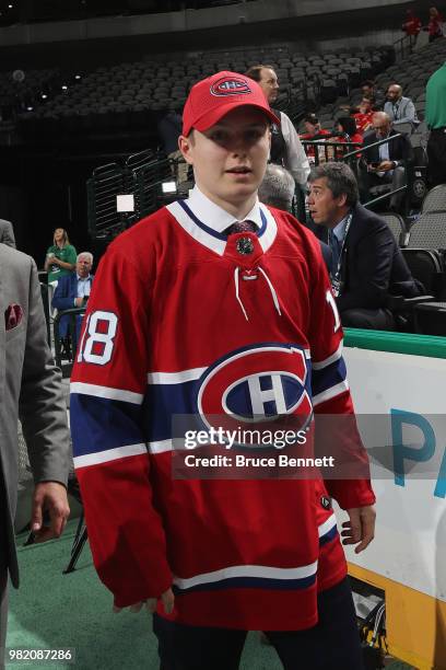 Allan McShane after being selected 97th overall by the Montreal Canadiens during the 2018 NHL Draft at American Airlines Center on June 23, 2018 in...