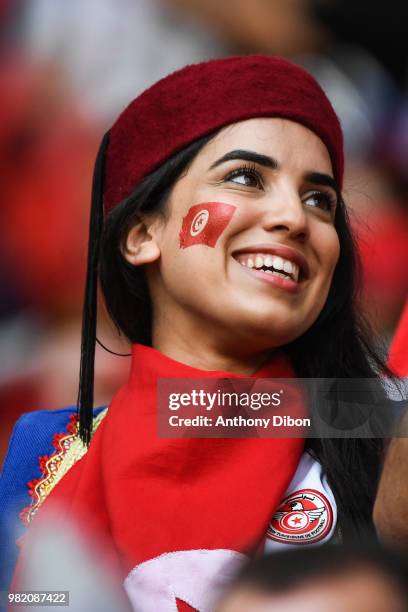 Fan of Tunisia during the FIFA World Cup Group G match between Belgium and Tunisia at Spartak Stadium on June 23, 2018 in Moscow, Russia.