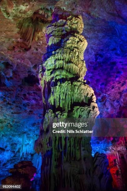 a stalagmite in the grotte de la salamandre, france - grotte bildbanksfoton och bilder