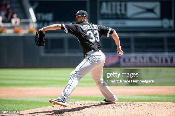 James Shields of the Chicago White Sox pitches against the Minnesota Twins on June 7, 2018 at Target Field in Minneapolis, Minnesota. The Twins...