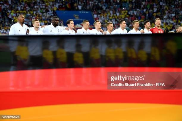 Germany lines up prior to the 2018 FIFA World Cup Russia group F match between Germany and Sweden at Fisht Stadium on June 23, 2018 in Sochi, Russia.