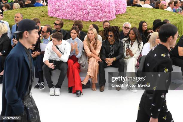 Brooklyn Beckham, Victoria Beckham, Kate Moss, Lenny Kravitz and Naomi Campbell attend the Dior Homme Menswear Spring/Summer 2019 show as part of...