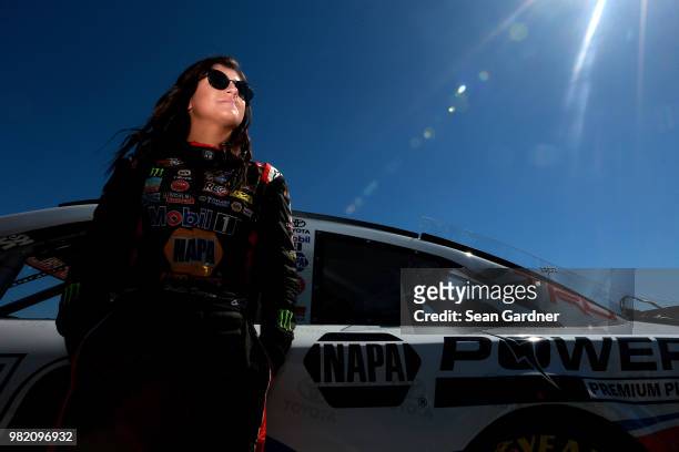 Hailie Deegan, driver of the Mobil 1/NAPA Power Premium Plus Toyota, prepares to drive during qualifying for the NASCAR K&N Pro Series West Carneros...