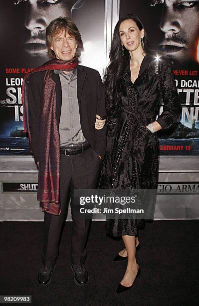 Singer Mick Jagger and girlfriend L'Wren Scott attends the "Shutter Island" premiere at the Ziegfeld Theatre on February 17, 2010 in New York City.