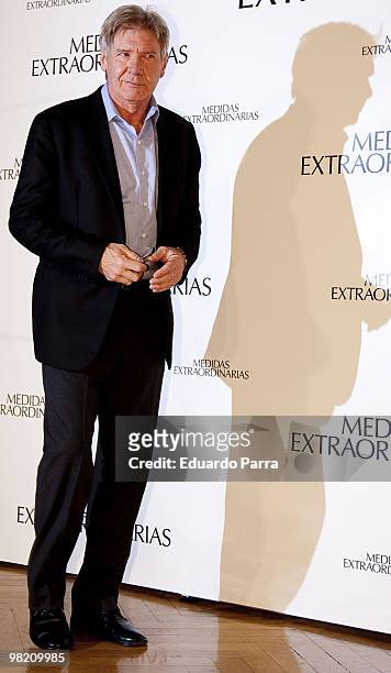 Actor Harrison Ford attends a photocall for ''Extraordinary Measures'' at the Zurbano Hotel on February 25, 2010 in Madrid, Spain.