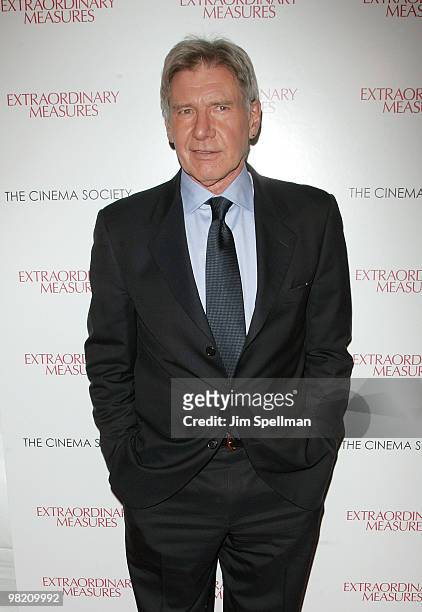 Actor Harrison Ford attends the Cinema Society with John & Aileen Crowley screening of "Extraordinary Measures" at the School of Visual Arts Theater...