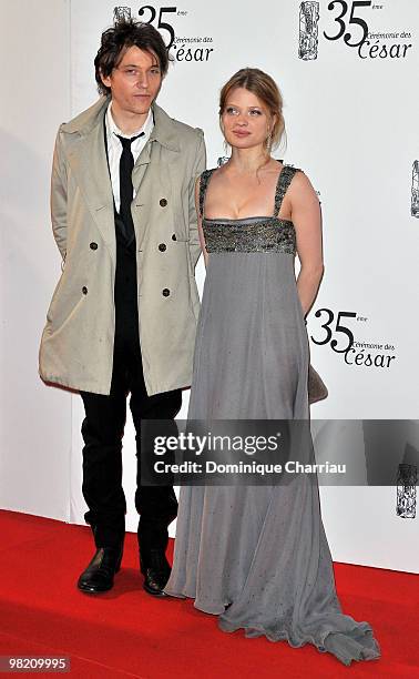 Melanie Thierry and Raphael attend the 35th Cesar Film Awards at Theatre du Chatelet on February 27, 2010 in Paris, France.