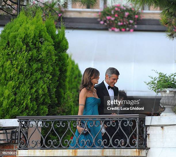 George Clooney and Elisabetta Canalis are seen during the 66th Venice Film Festivaln September 8, 2009 in Venice, Italy.