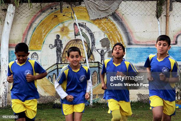 Palestinian boys train at an NGO sponsored soccer club on March 26, 2010 in Gaza City, Gaza Strip. Gaza has few sports and recreational facilities...