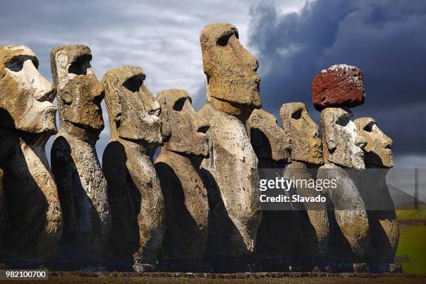 stone faces - easter_island stock pictures, royalty-free photos & images