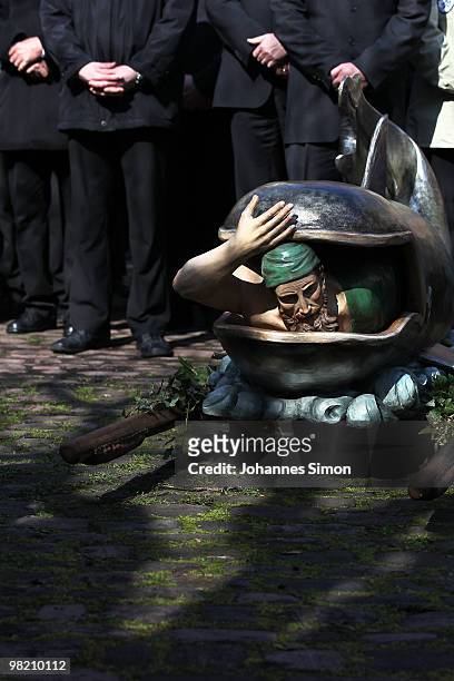 Members of the town's crafts guilds participate in a Good Friday procession on April 2, 2010 in Lohr am Main, Germany. Several thousands of faithful...