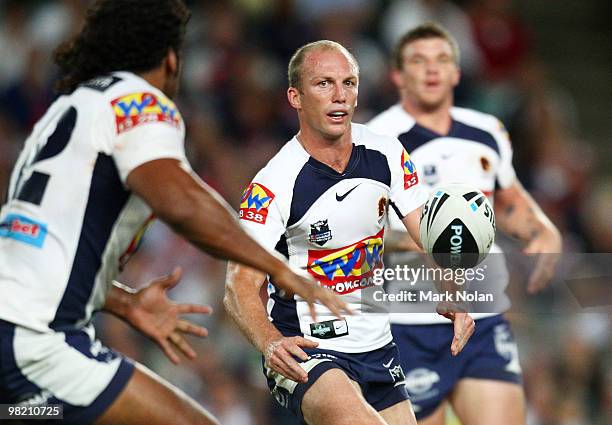 Darren Lockyer of the Broncos passes during the round four NRL match between the Sydney Roosters and the Brisbane Broncos at Sydney Football Stadium...