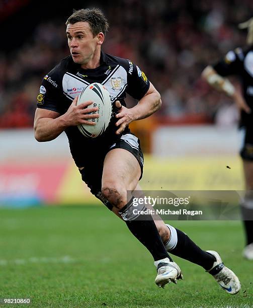 Shaun Berrigan of Hull FC runs with the ball during the engage Super League match between Hull Kingston Rovers and Hull FC at Craven Park on April 2,...